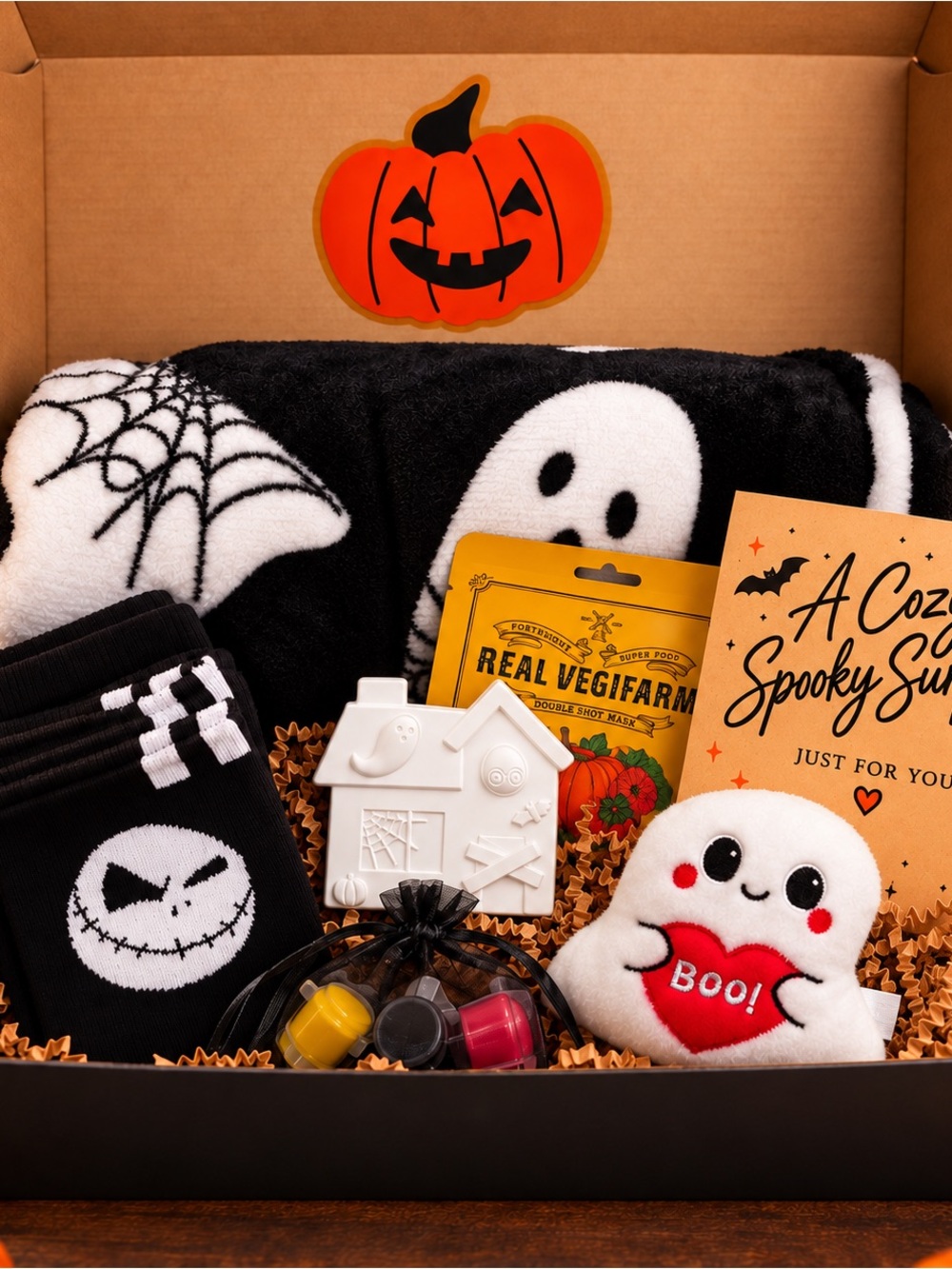 Halloween Gift Box Ghost Blanket Socks DIY Haunted House Plush Self Care Set